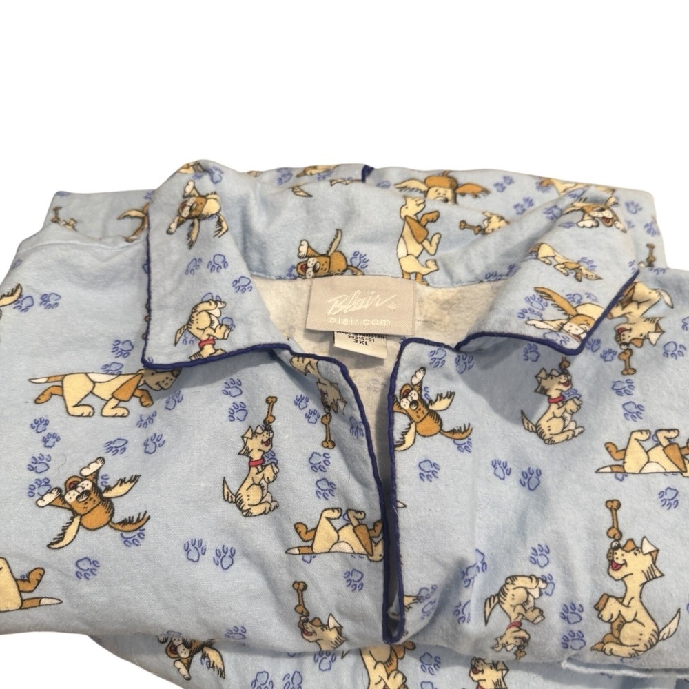 Blair Womens 3XL Pajama Set Blue Cotton Dog Print Button Front Sleepwear 39216